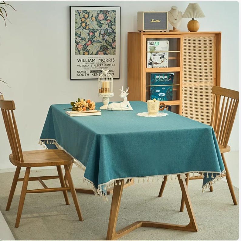 Tasseled Edge Green Waterproof Tablecloth