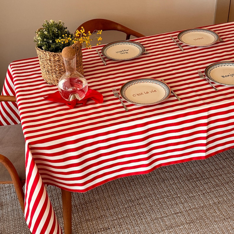 Linen Bohemian striped tablecloth