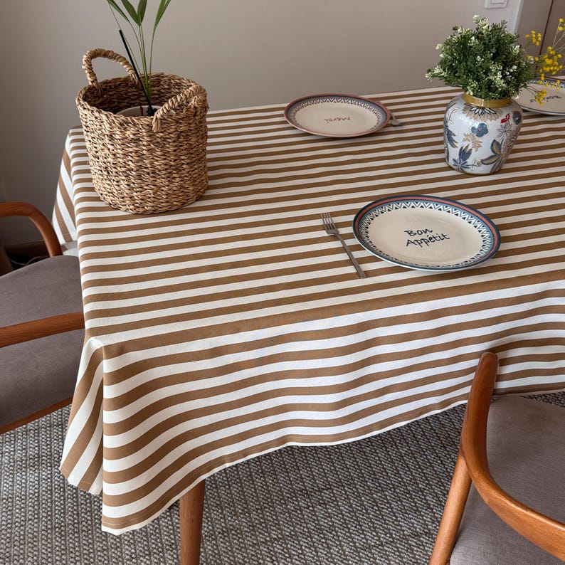 Linen Bohemian striped tablecloth
