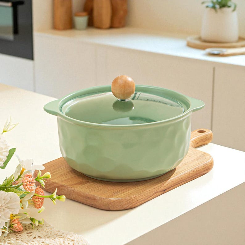 Yellow Ceramic Lid Soup Pot