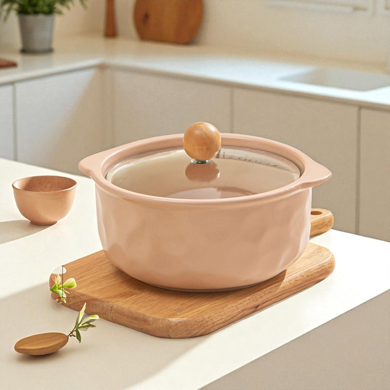 Yellow Ceramic Lid Soup Pot