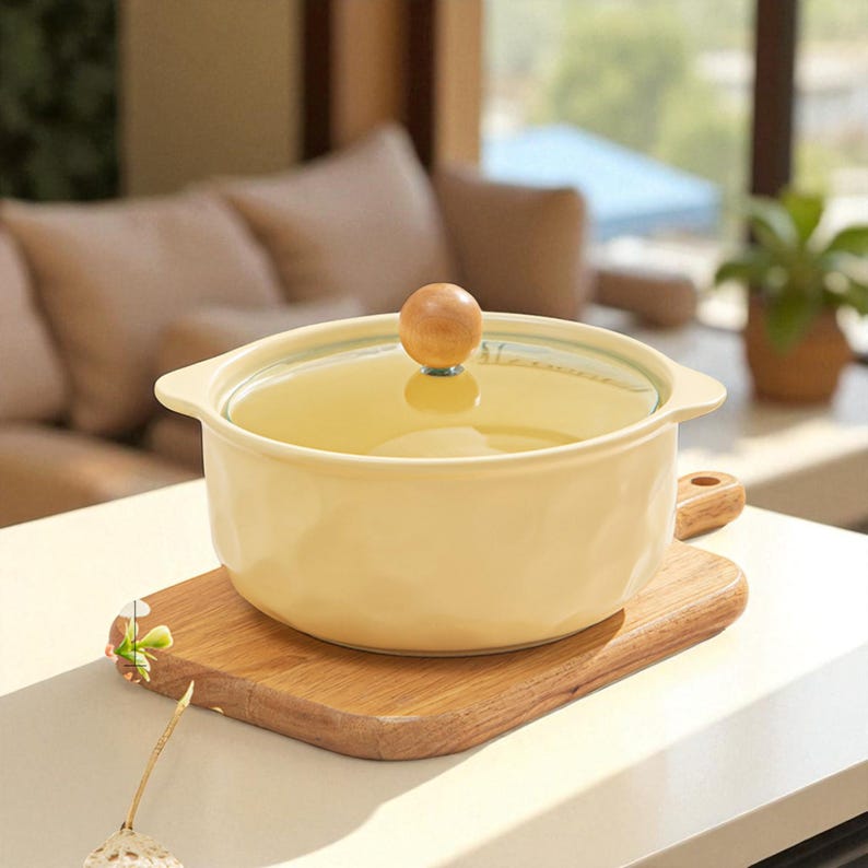 Yellow Ceramic Lid Soup Pot