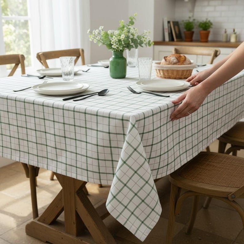 Multicolored Plaid Cotton Tablecloth
