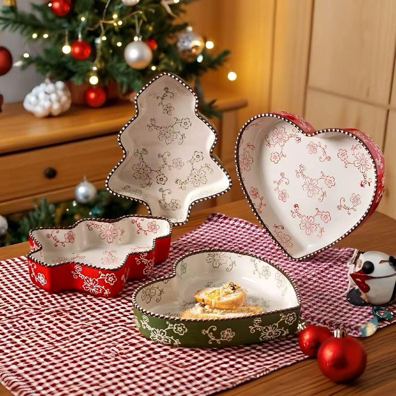 Heart-Shaped and Tree-Shaped Ceramic Baking Pans