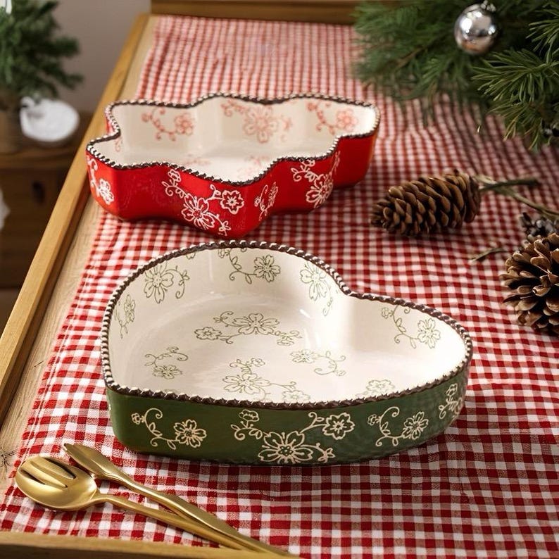 Heart-Shaped and Tree-Shaped Ceramic Baking Pans