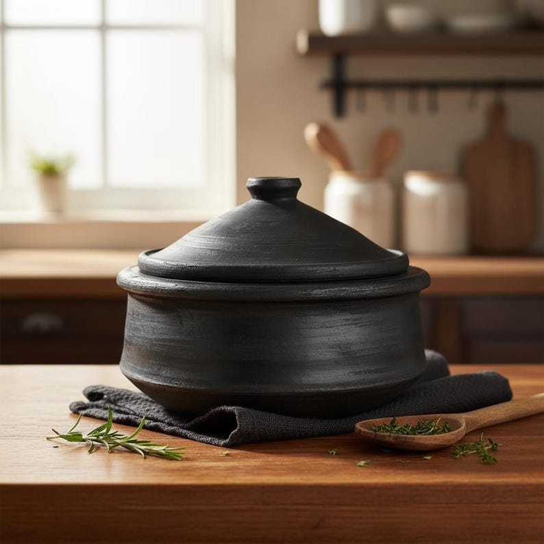 Black Clay Cooking Pot with Lid