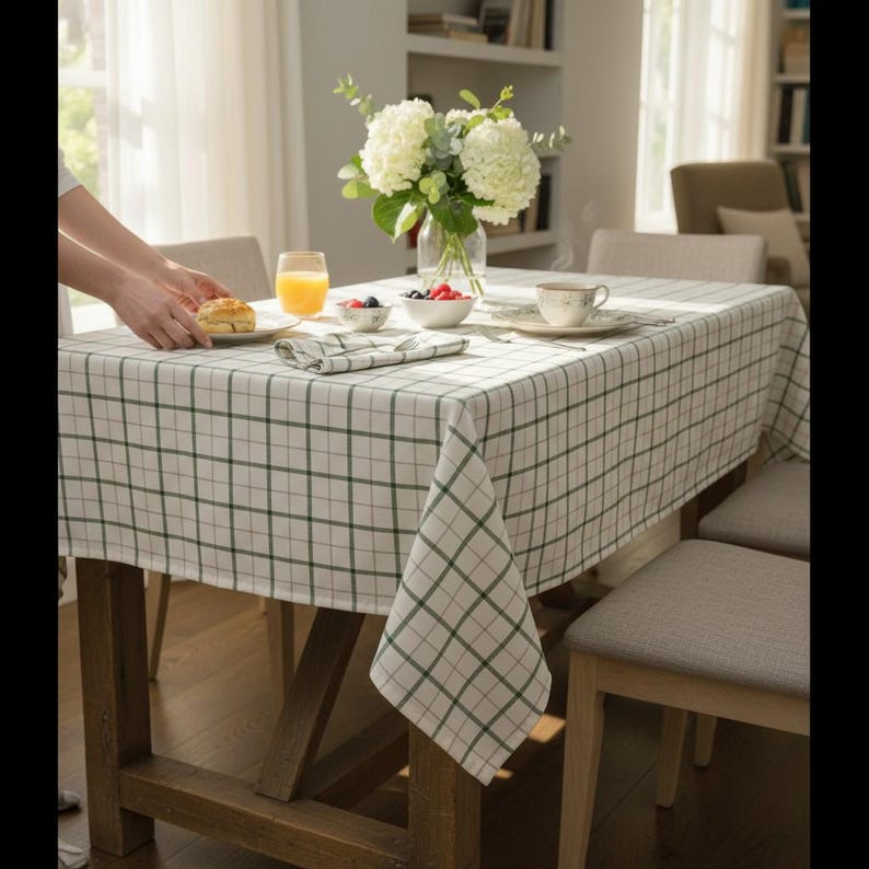 Multicolored Plaid Cotton Tablecloth