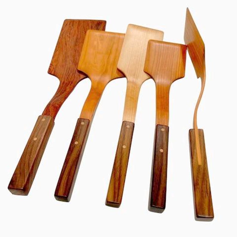 Handcrafted Wood Spatula, Four Sizes: Bubinga, Maple, Cherry - Walnut Handle