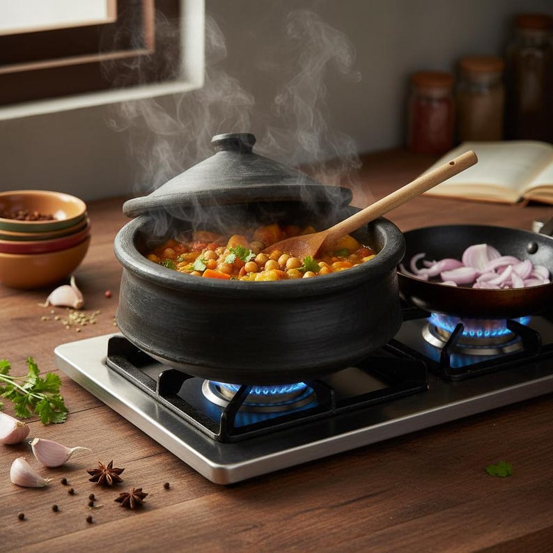 Black Clay Cooking Pot with Lid