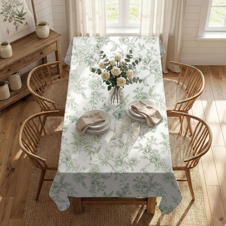 Hummingbird-patterned tablecloth