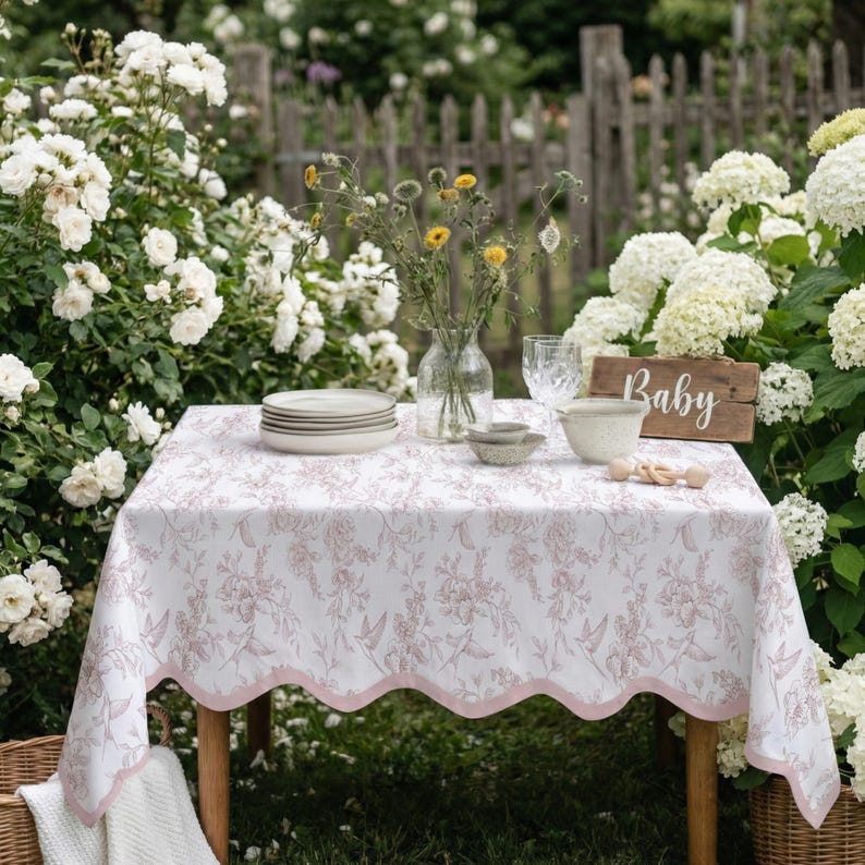 Hummingbird-patterned tablecloth