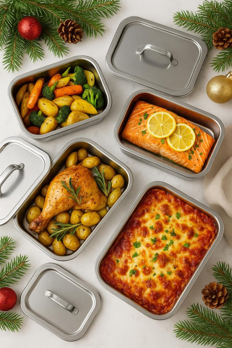 Stainless Steel Non-stick BBQ Tray Baking Set with Lid