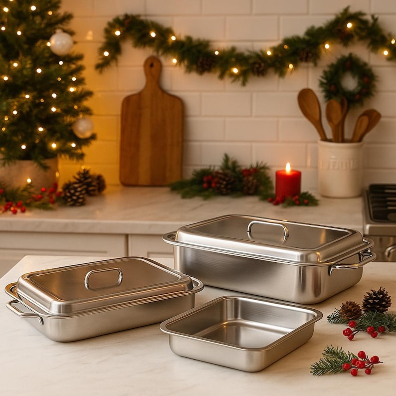 Stainless Steel Non-stick BBQ Tray Baking Set with Lid