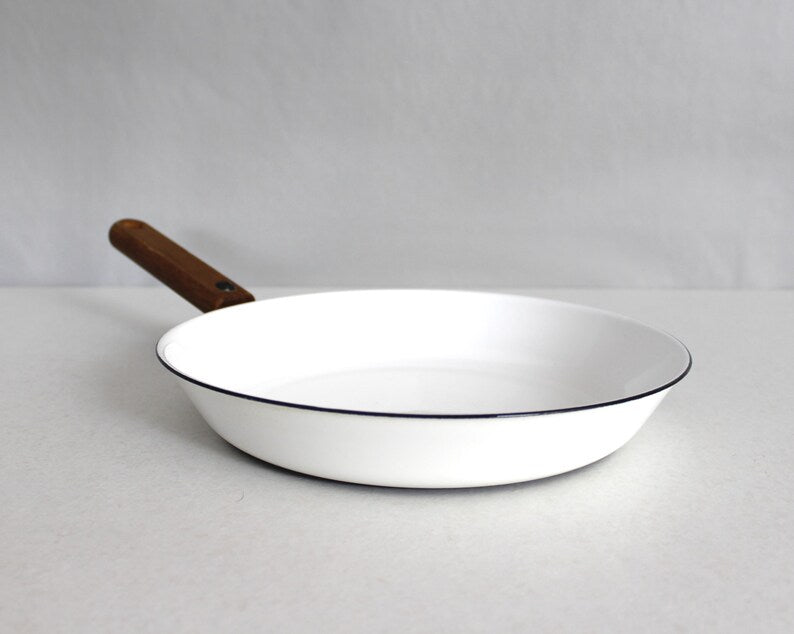Vintage White Enameled Frying Pan