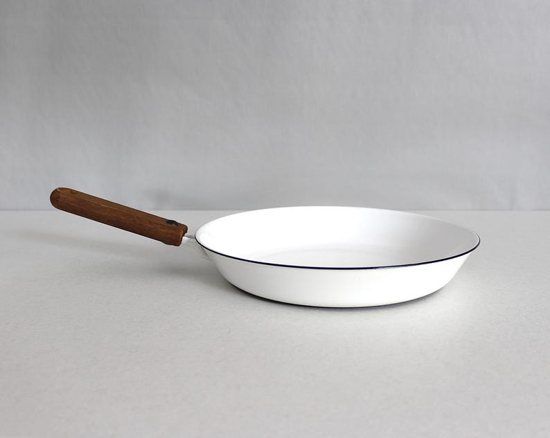 Vintage White Enameled Frying Pan