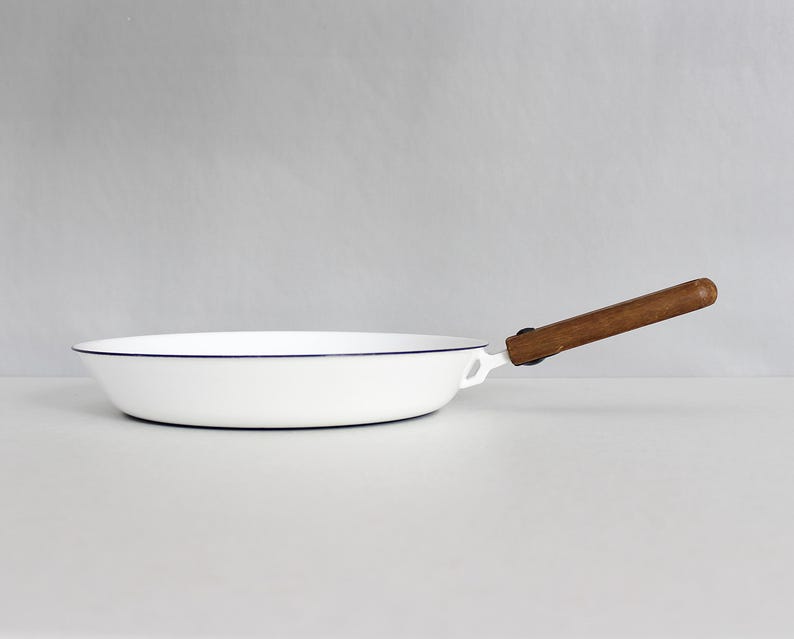 Vintage White Enameled Frying Pan