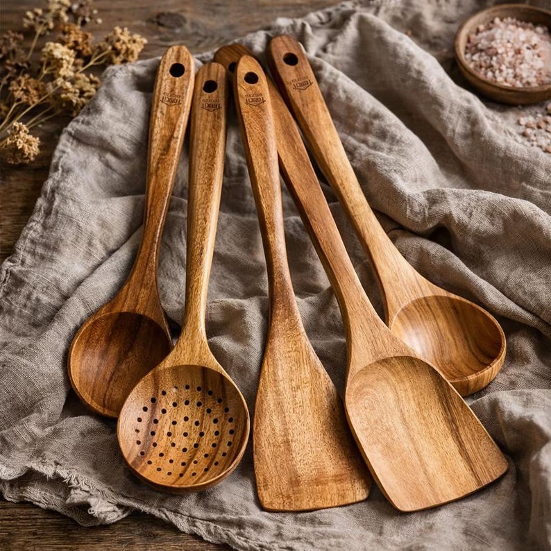 5pcs Wooden Kitchen Utensil Set Non Stick