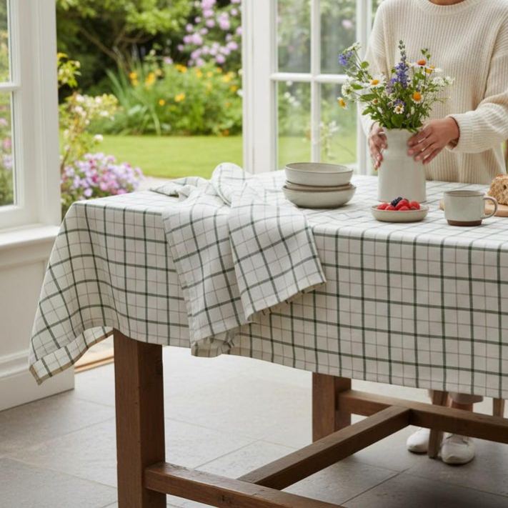 Multicolored Plaid Cotton Tablecloth