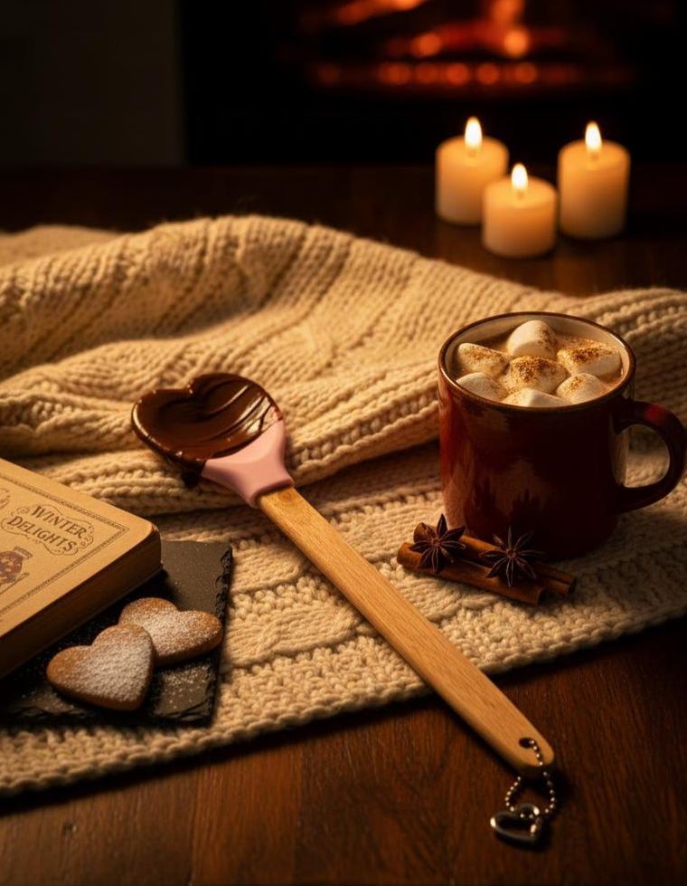 Romantic Heart-Shaped Silicone Wooden Handle Scraper Baking Tool