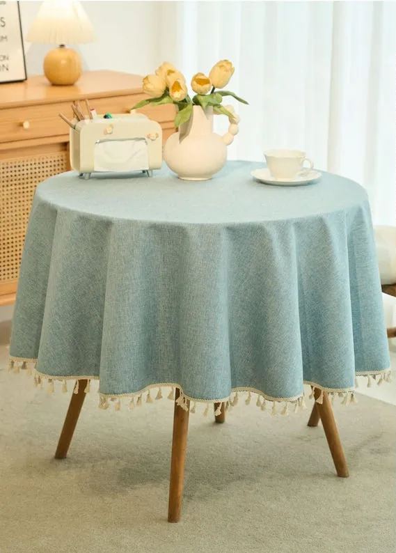 Round Linen Textured Outdoor Tablecloth