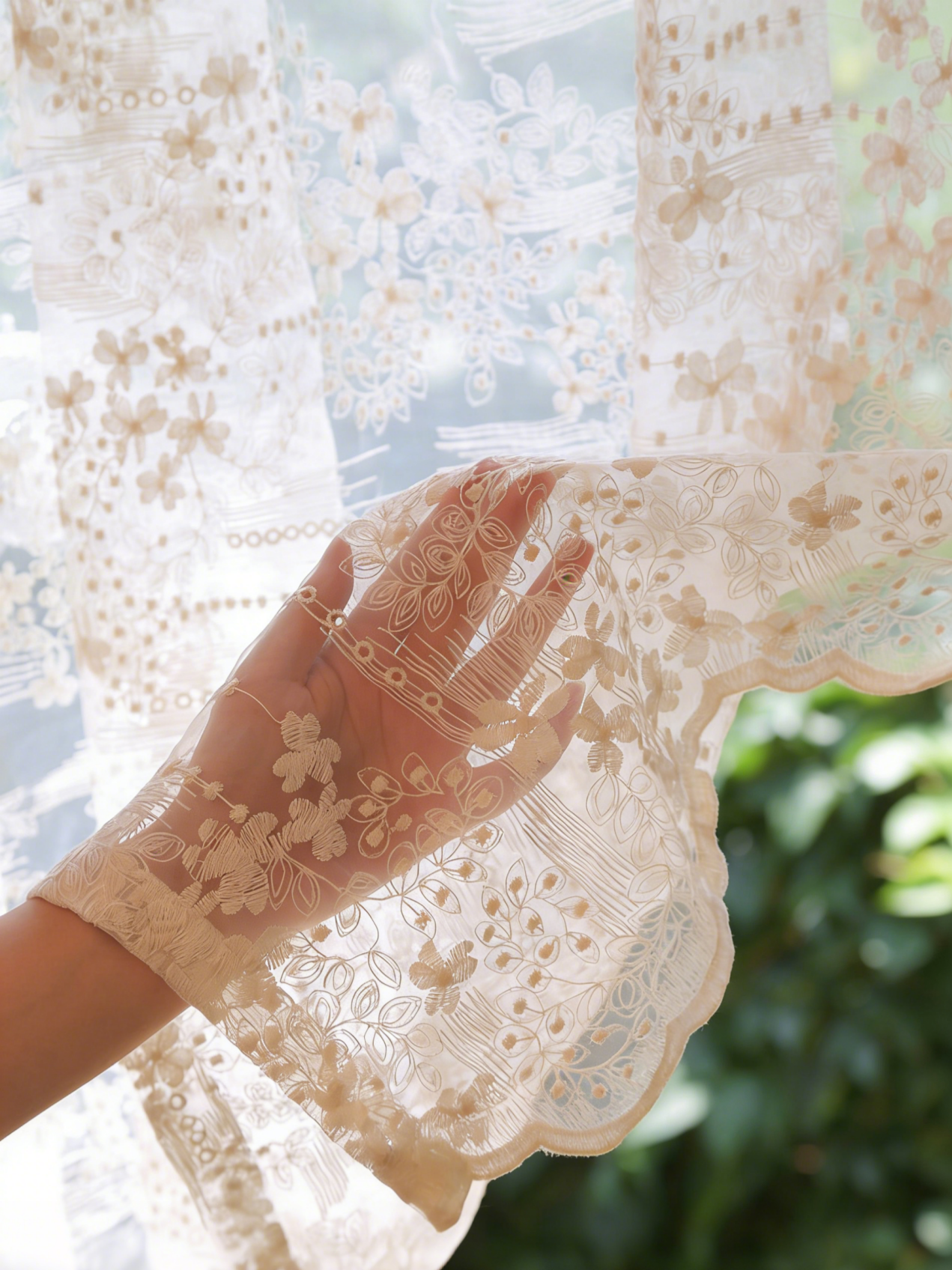 Rideau café en dentelle brodé voilage campagnard français décoratif