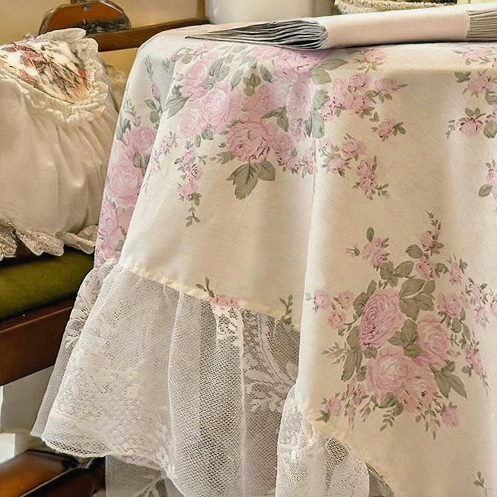 Nappe en dentelle florale campagnarde imprimé roses
