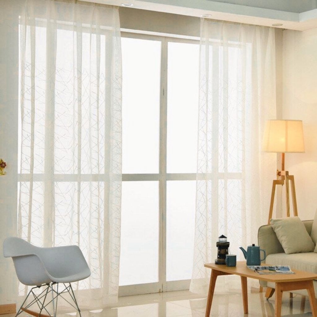 Rideaux en dentelle broderie point de croix blanc