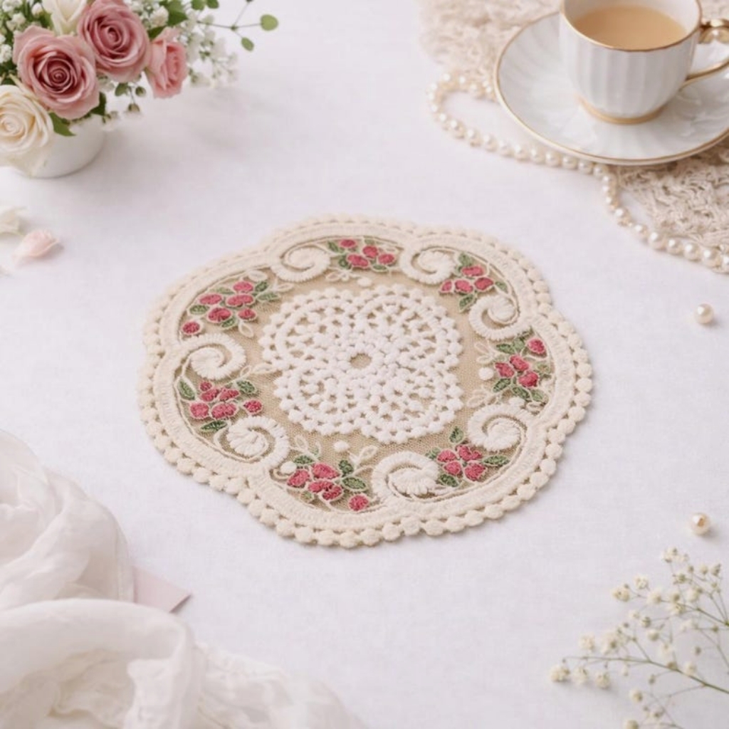 Sets de table en dentelle florale brodée style vintage shabby chic