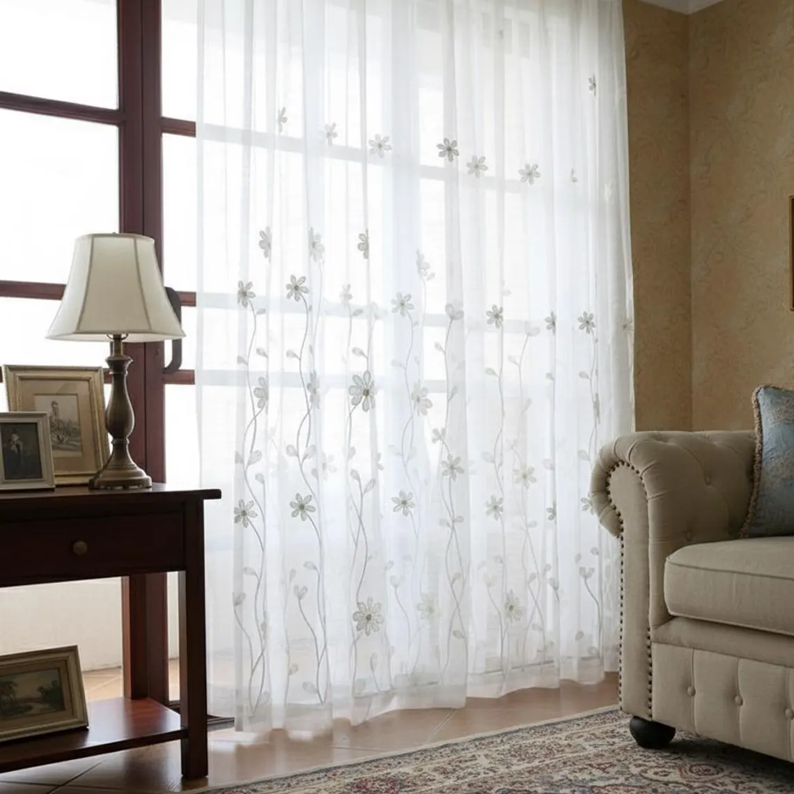 Rideaux en dentelle florale coton blanc vintage