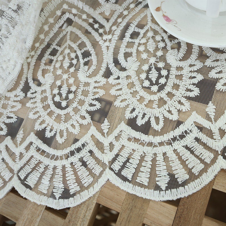 Rideaux en dentelle transparents brodés polyester blanc