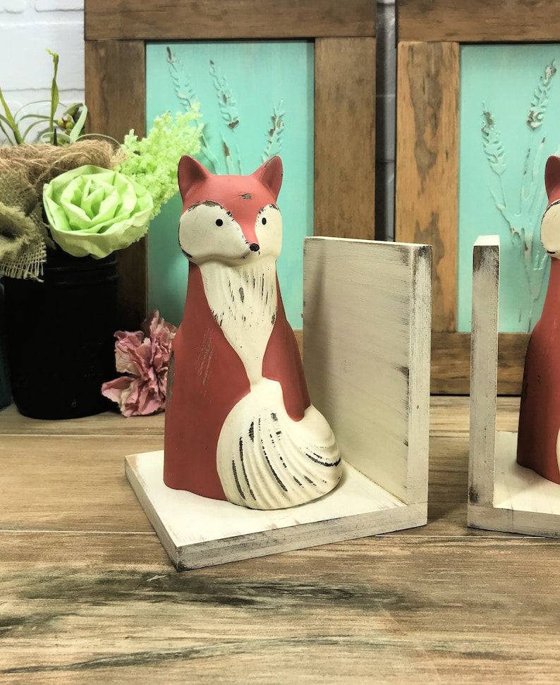 Fox Figurine Bookends Rustic Farmhouse Woodland Shelf Decor
