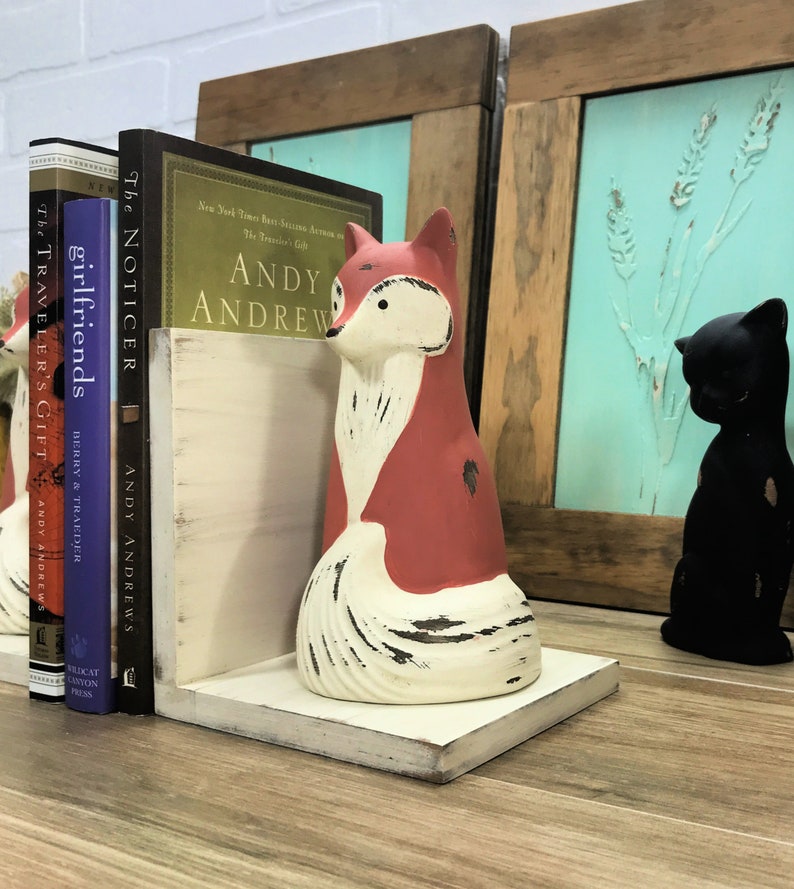 Fox Figurine Bookends Rustic Farmhouse Woodland Shelf Decor