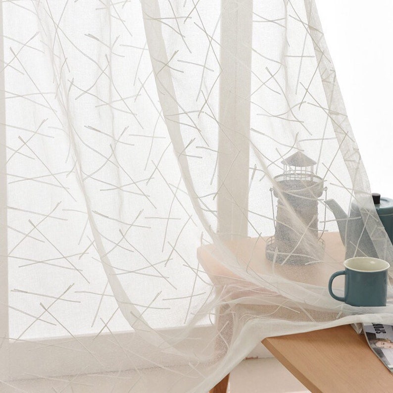 Rideaux en dentelle broderie point de croix blanc