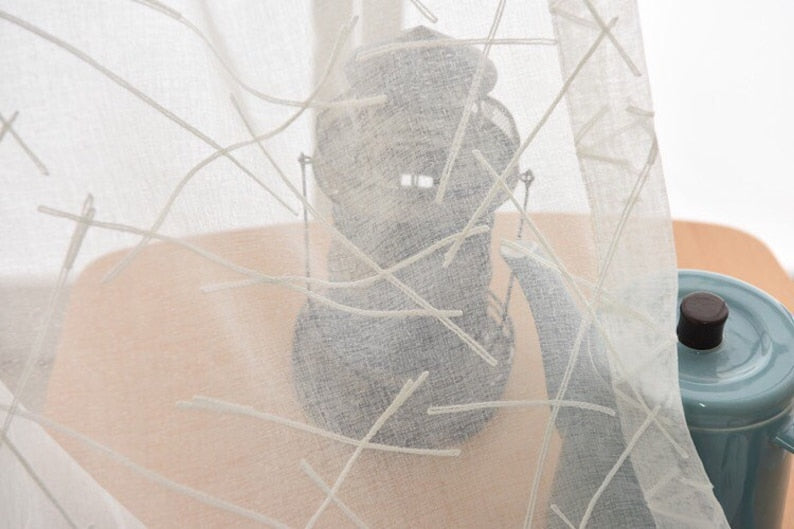 Rideaux en dentelle broderie point de croix blanc