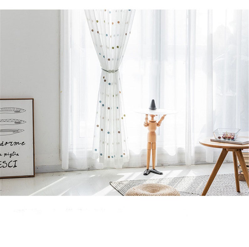 Rideaux en dentelle à pois dessin animé blanc