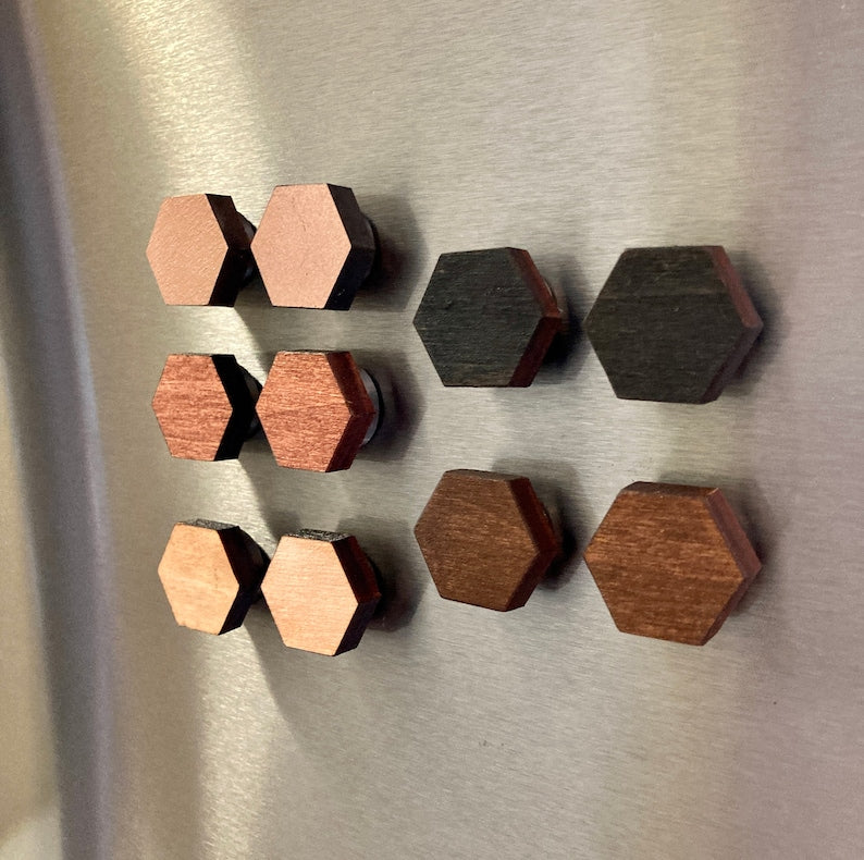 Poplar Wood Hexagon Fridge Magnet, Stained Kitchen Decor