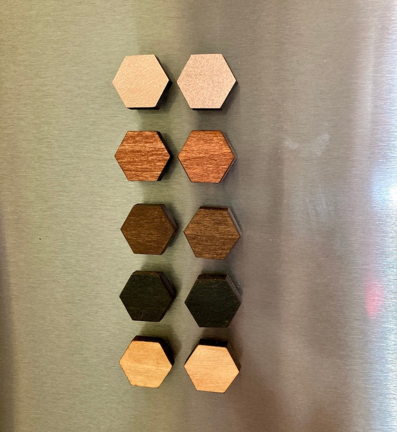 Poplar Wood Hexagon Fridge Magnet, Stained Kitchen Decor