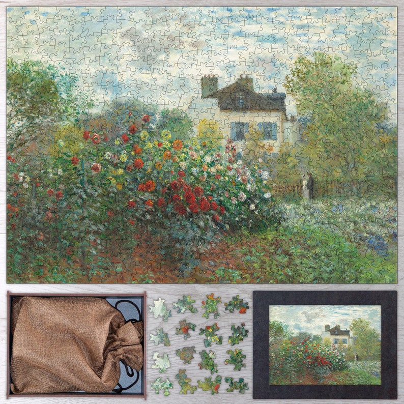 The Garden of Monet at Argenteuil Wooden Jigsaw Puzzle By Claude Monet. Wooden Puzzle For Adults - 35, 108, 250, 500, 750 or 1000 pieces.