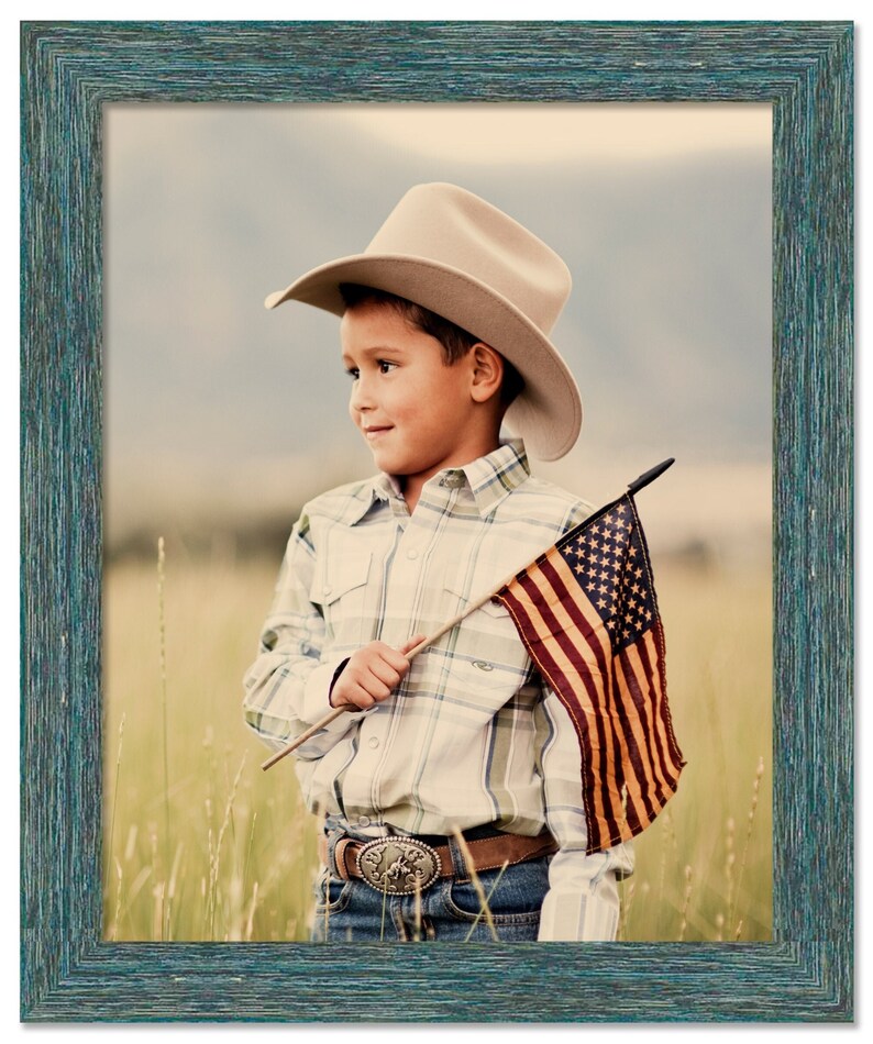 Distressed Blue Wood Picture Frame with Acrylic Glass and Foam Backing