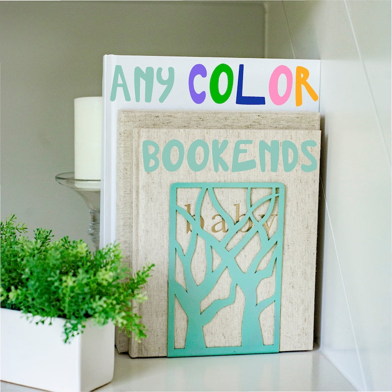 Sage Green Bookends: Modern Geometric Iron Book Ends - Pair