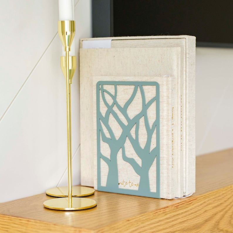 Sage Green Bookends: Modern Geometric Iron Book Ends - Pair