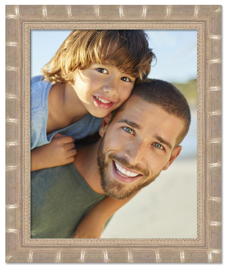 Bamboo Silver Wood Picture Frame with Hanging Hardware and Acrylic Glass