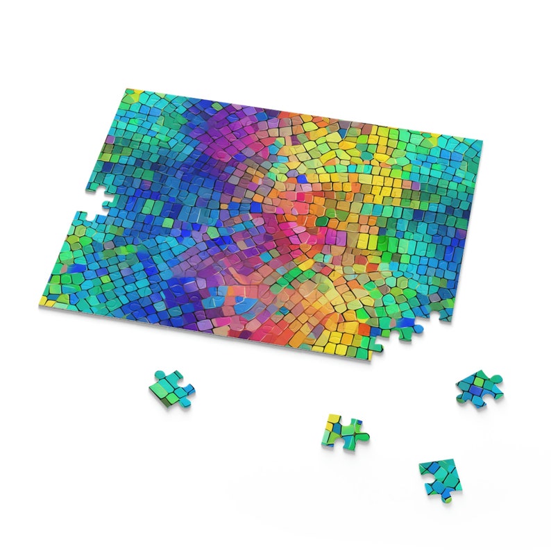 Abstract Rainbow Tile Jigsaw Puzzle Colorful Geometric Design Puzzler for Art Enthusiasts