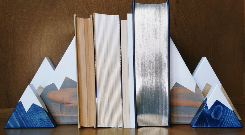 Wooden Mountains Bookends Decor Set of 2 Multiple Colors
