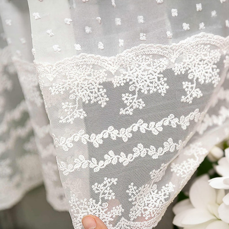 Rideau café en dentelle rétro transparent à pois passe-tringle