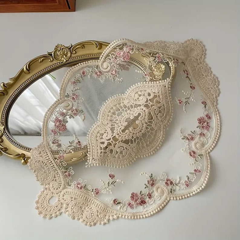 Sets de table en dentelle ovale romantique français brodé