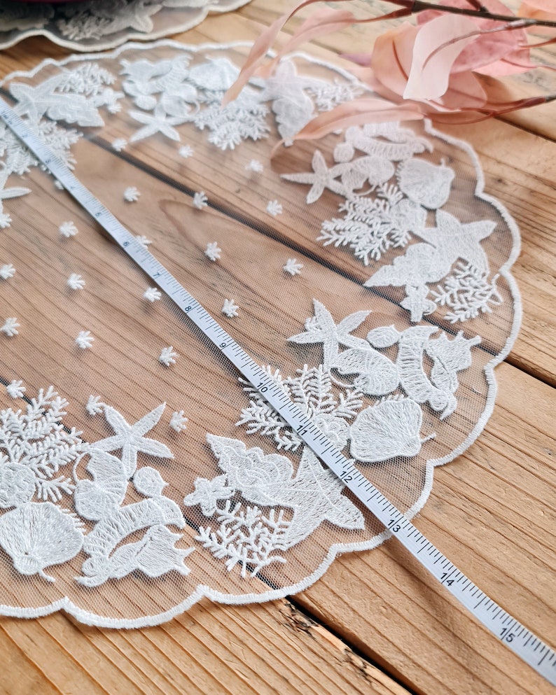 Sets de table en dentelle été océan coton blanc beige 33 cm