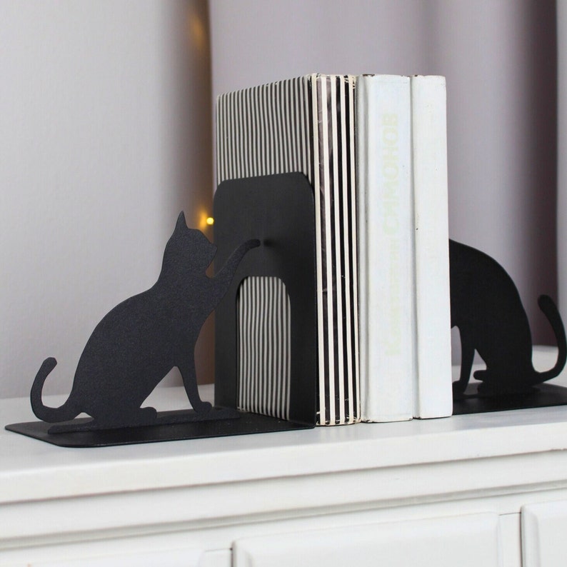 Cats Metal Bookends Black Cat Animal Shelf Decor