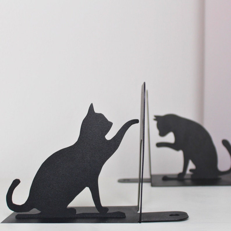 Cats Metal Bookends Black Cat Animal Shelf Decor