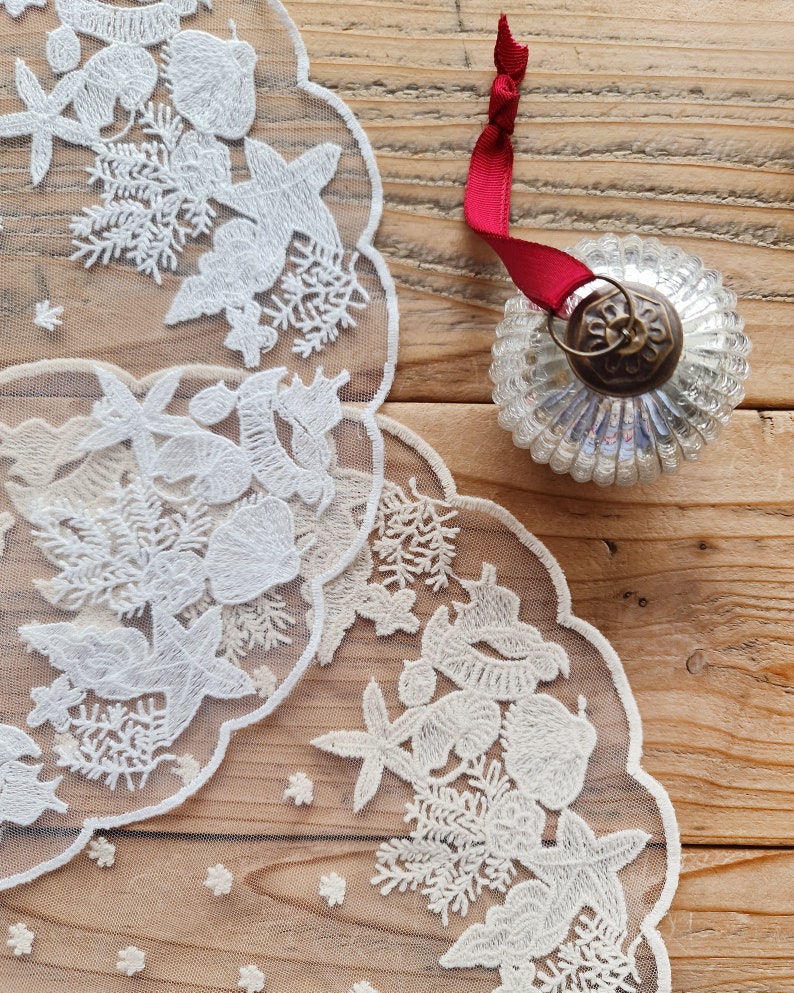 Sets de table en dentelle été océan coton blanc beige 33 cm